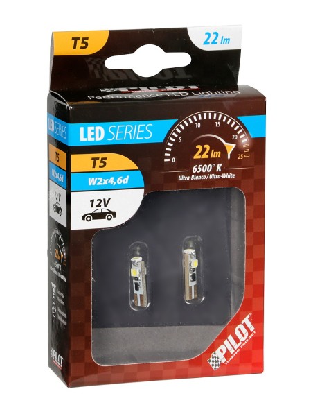 12V Hyper-Led 3 - 3 SMD x 1 chip - (T5) - W2x4,6d - 2 pz  - Scatola - Bianco