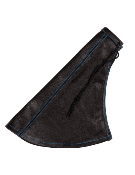 CUFFIA LEVA FRENO PELLE NERA CUCITURE BLU