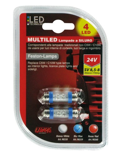 CP.LAMPADE 24V 4 LED BLU SILURO 10,5X38 SV8,5-8