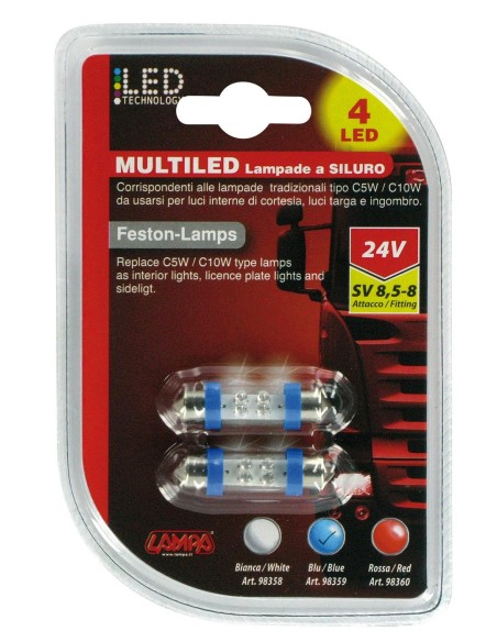 CP.LAMPADE 24V 4 LED BLU SILURO 10,5X38 SV8,5-8
