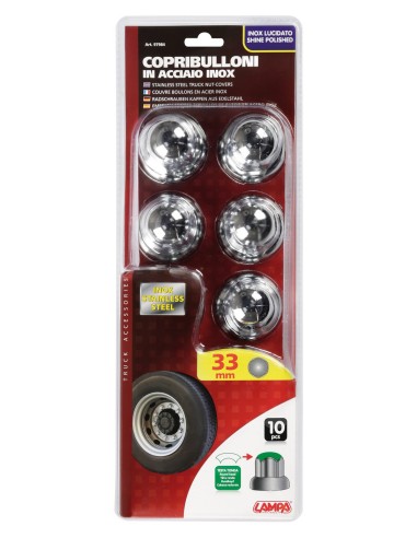 Dome, Set 10 copribulloni testa tonda in acciaio inox - Ø 33 mm - Cromo