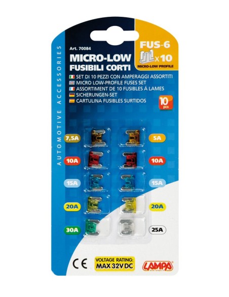 Set 10 fusibili lamellari micro-low profile, 12/32V