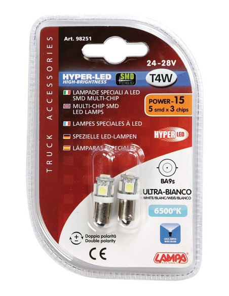 COPPIA LAMPADINA BA9S 28V 5 SMD 98251 LAMPA