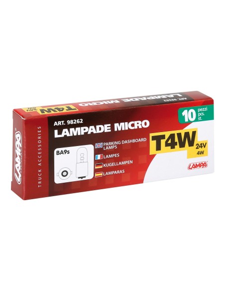 SET 10 LAMPADINA MICRO 24V 4W T4W BA9S 98262 LAMPA