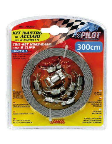 Kit nastro acciaio con 8 morsetti - 300 cm