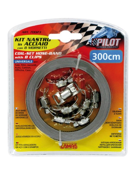 Kit nastro acciaio con 8 morsetti - 300 cm