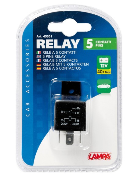 RELE' UNIVERSALE 12V-30A 5 CONTATTI 45501 LAMPA