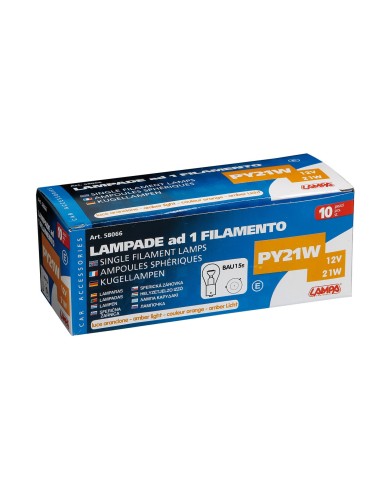 SET 10 LAMPADINE PY21W BAU15S 21W 12V. ARANCIONI, SCATOLA 58066 LAMPA
