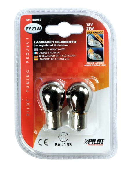 COPPIA LAMPADINA 12V.BAU15S 21W 1FILAM CROMO-ARANCIO (PY21W) 58067 LAMPA