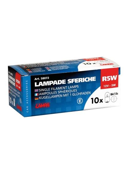 SET 10 LAMPADINE SFERIC. R5W 12V. 5W BA15S SCATOLA 58072 LAMPA