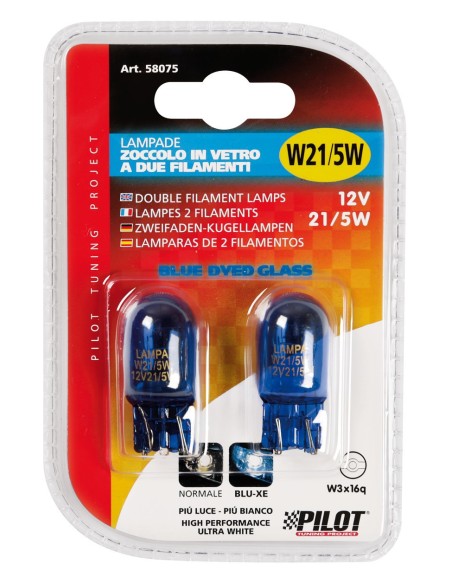 COPPIA LAMPADINA BLUE-DYED 12V. 21/5W W3X16Q 58075 LAMPA