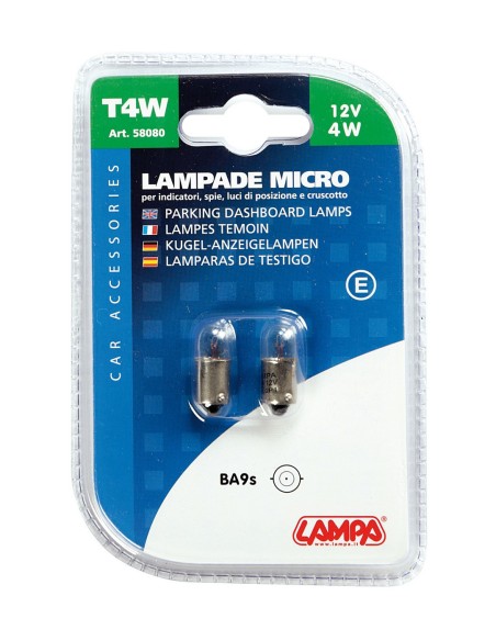 COPPIA LAMPADINA MICRO 12V 4W BA9S 58080 LAMPA