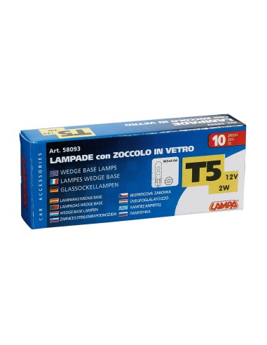 SET 10 LAMPADINE ZOCCOLO VETRO T5 12V.2W, SCATOLA 58093 LAMPA