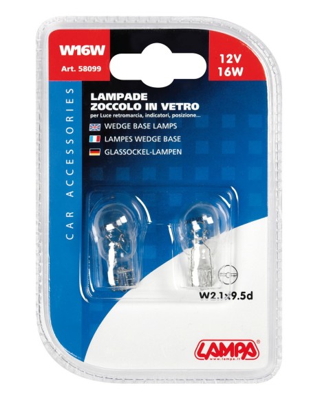 COPPIA LAMPADINA ZOCCOLO VETRO 16W W16W 58099 LAMPA