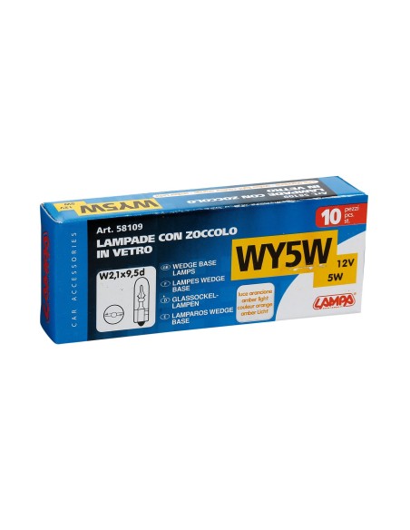 SET 10 LAMPADINE WY5W W-BASE T10 12V.5W ARANCIONE, SCATOLA 58109 LAMPA