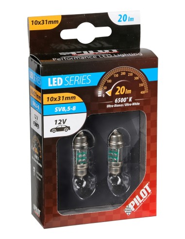 12V Led Series - 3 Led - 10x31 mm - SV8,5-8 - 2 pz  - Scatola - Bianco