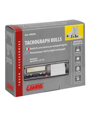 ROTOLI DI CARTA CHIMICA PER CRONOTACHIGRAFI DIGITALI, 3PZ 98046 LAMPA