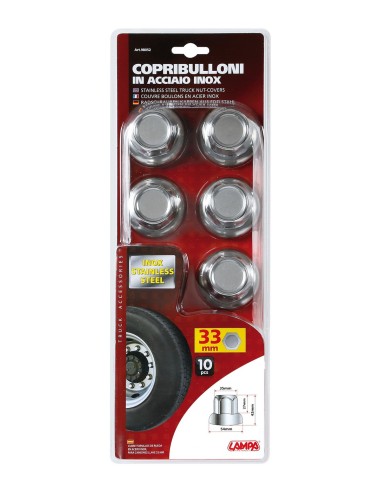 SET 10 PZ.COPRIBULLONI 33MM ACCIAIO INOX TESTA PIATTA 98052 LAMPA