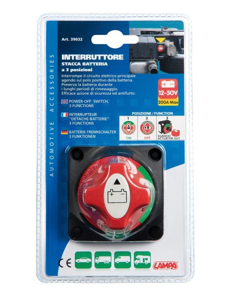 INTERRUTTORE STACCA-BATTERIA A 3 POSIZIONI 39032 LAMPA