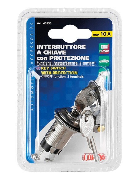 Interruttore a chiave con protezione - 12/24V - 10A
