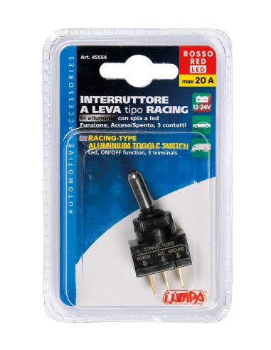 INTERRUTTORE A LEVA 12/24V 20A MAX CON LED ROSSO 45554 LAMPA