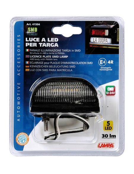 Fanale a 5 Led smd, illuminazione targa, 10/30V