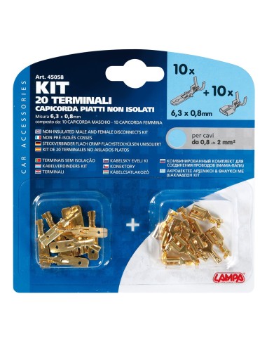 Kit 20 terminali-capicorda piatti non isolati