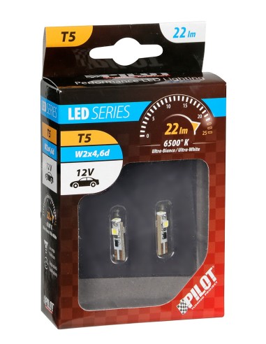 12V Hyper-Led 3 - 3 SMD x 1 chip - (T5) - W2x4,6d - 2 pz  - Scatola - Bianco