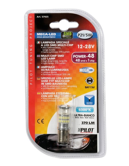 12/28V Mega-Led 48 - 48 SMD x 1 chip - (P21/5W) - BAY15d - 1 pz  - D/Blister - Bianco