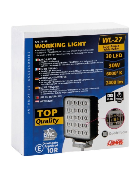 FARO AUSILIARIO 30W 30LED STAFFA REGOLABILE