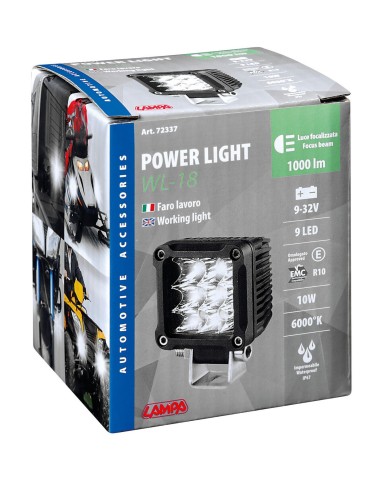 FARO AUSILIARIO QUADRATO 10W 9 LED LUCE FOCALIZZAT