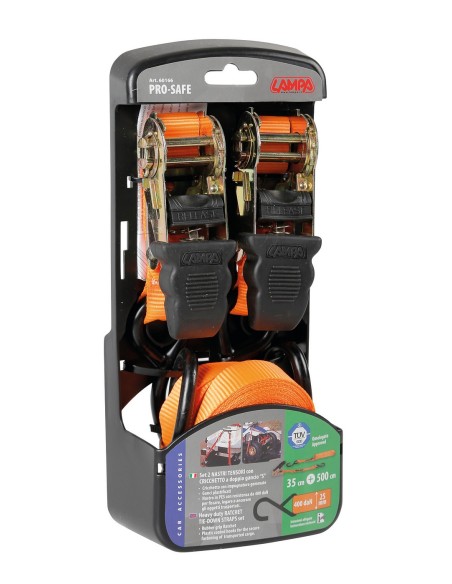 Pro-Safe, set 2 nastri tensori con cricchetto a doppio gancio “S” - 500 cm