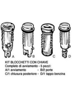 KIT BLOCCHETTI 5PZ: 1 AVVIAMENTO 2 PORTE 1 CHIUSURA POSTERIORE 1 TAPPO BENZINA