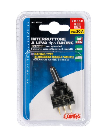 INTERRUTTORE A LEVA 12/24V 20A MAX CON LED ROSSO 45554 LAMPA