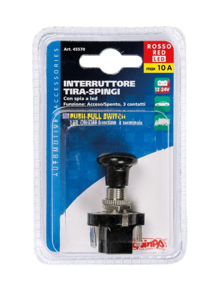 INTERRUTTORE TIRA/SPINGI LED ROSSO 12/24V MAX 20A 45570 LAMPA