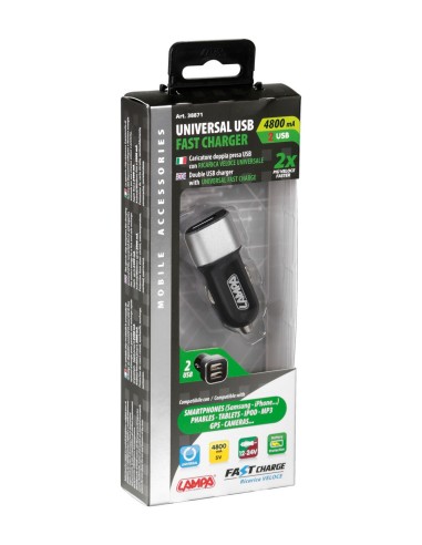 Caricabatteria 2 porte Usb - Fast Charge - 4800 mA - 12/24V