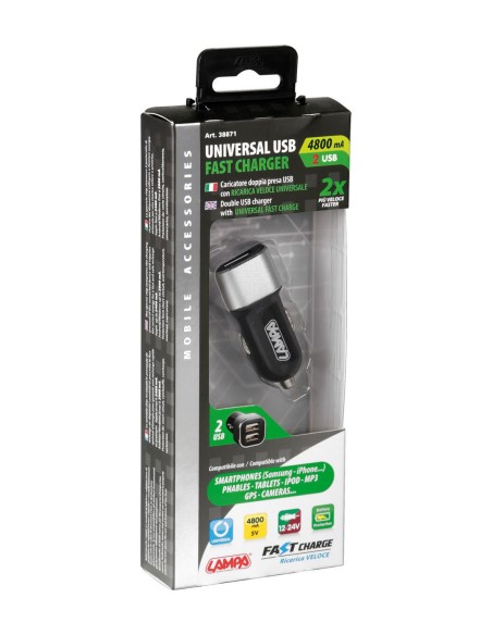 Caricabatteria 2 porte Usb - Fast Charge - 4800 mA - 12/24V