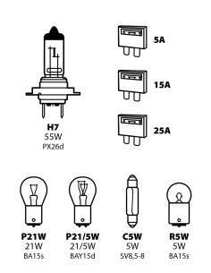 Kit lampade di ricambio 8 pz, alogena H7 - 12V