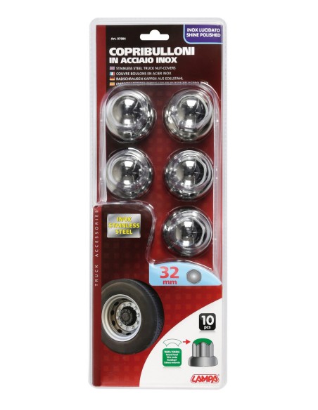 Dome, Set 10 copribulloni testa tonda in acciaio inox - Ø 32 mm - Cromo