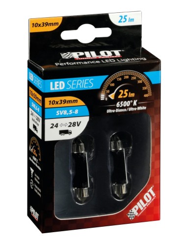24V Led Series - 3 SMD x 3 chips - 10x39 mm - SV8,5-8 - 2 pz  - Scatola - Bianco - Doppia polarità