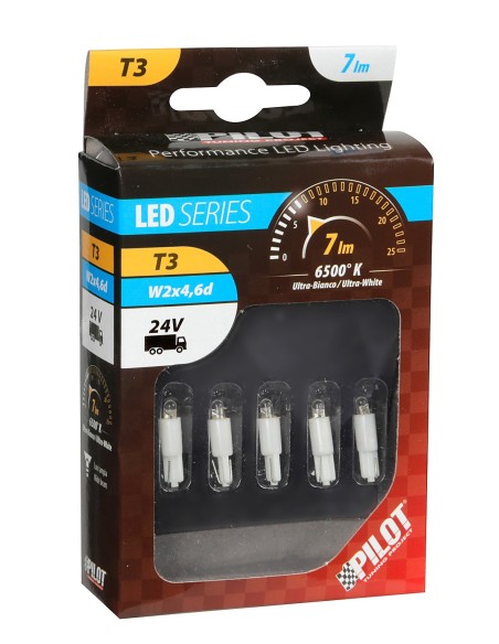 24V Kit Lampade cruscotto Led 1 Led - (T3) - W2x4,6d - 5 pz  - D/Blister - Bianco