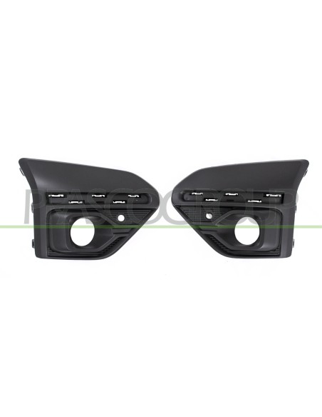 KIT GRIGLIE PARAURTI ANTERIORE NERE GOFFRATE CON SEDE FENDI CON FORO PDC+SUPPORTI CON FORI PROFILO (DESTRA+SINISTRA)